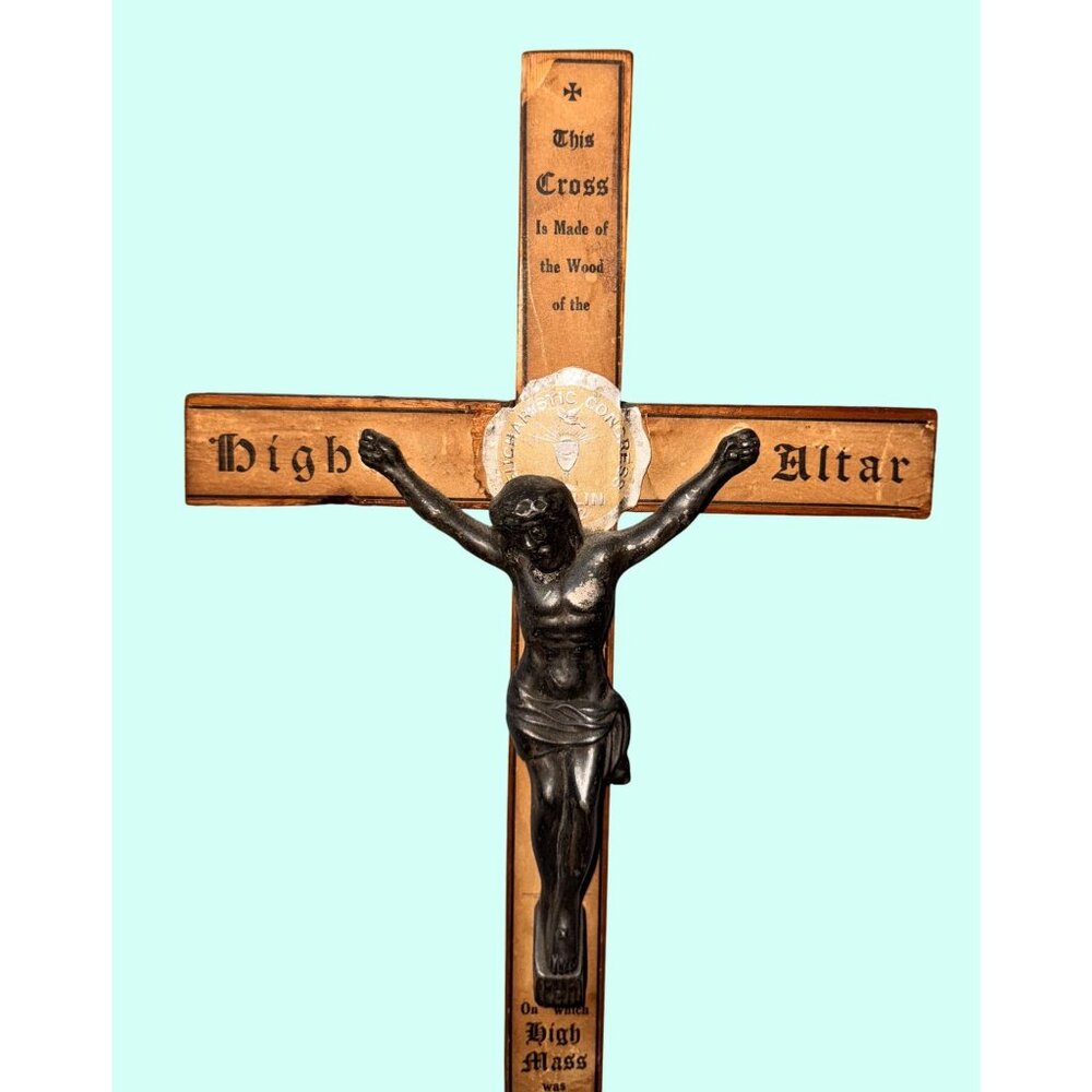 Vintage Wooden Crucifix High Altar Cross With Metal Jesus Christ Figure - Picture 2 of 8